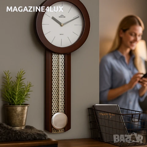 🕰️ Елегантен стенен часовник с махало Senator – прецизност и стил за вашия дом или офис , снимка 2 - Стенни часовници - 51354964