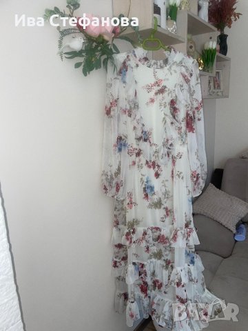 Нова разкошна дълга феерична елегантна женствена рокля волани къдри флорален принт , снимка 4 - Рокли - 41902615