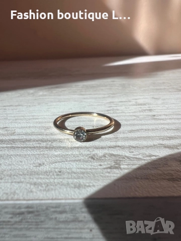 Златист тънък пръстен с блестящ диамант ❤️, снимка 6 - Пръстени - 52247835