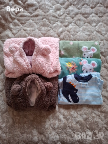 4 бр. плюшени ромпъри (0–3 месеца)
