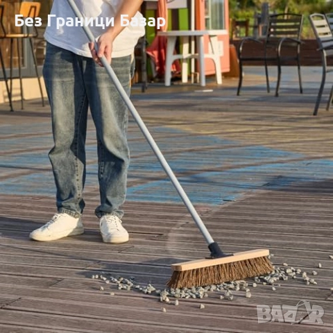 Нова метла Градинска твърда четка дълга метална дръжка за външно почистване, снимка 2 - Други стоки за дома - 51917516