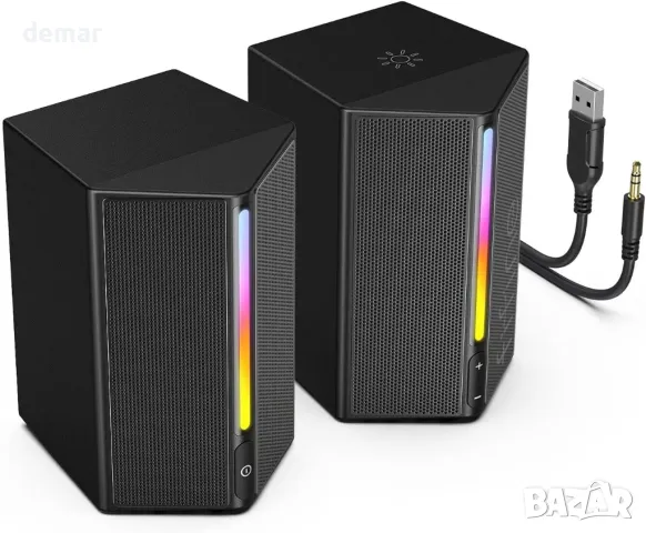 FIFINE RGB високоговорители за игри, кабелни, USB, с 3,5 mm Aux аудио кабел, Ampligame A20