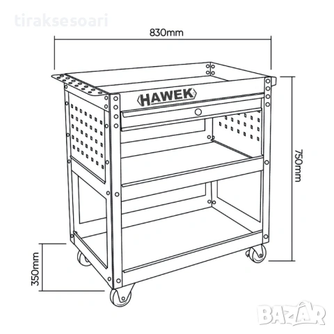 Професионална количка за инстументи с три рафта и чекмедже HAWEK PRO, снимка 2 - Други инструменти - 53102030