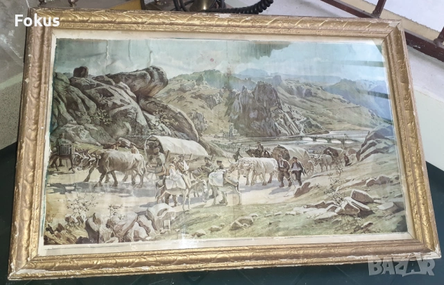 Стара военна цветна литография - с рамка