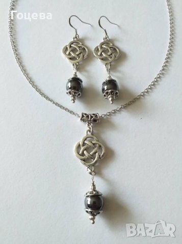 Красив комплект бижута с Хематит и символ Келтски Любовен възел в цвят сребро , снимка 3 - Бижутерийни комплекти - 41101369