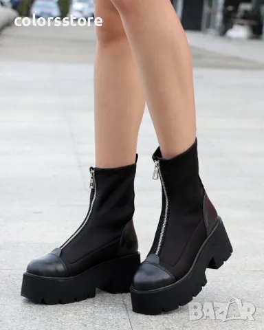 Боти на платформа - черен неопрен и кожа - LT20