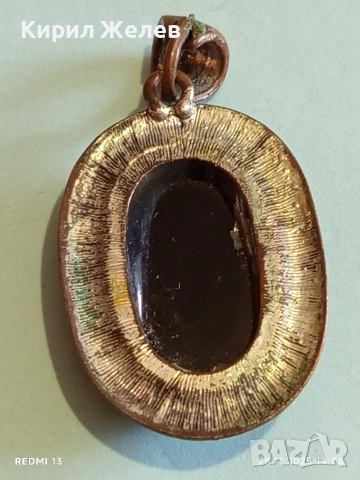 Медальон с голям полиран ЧЕРЕН ОНИКС рамкиран от декоративен Гръцки мотив 52253, снимка 7 - Колиета, медальони, синджири - 52573520