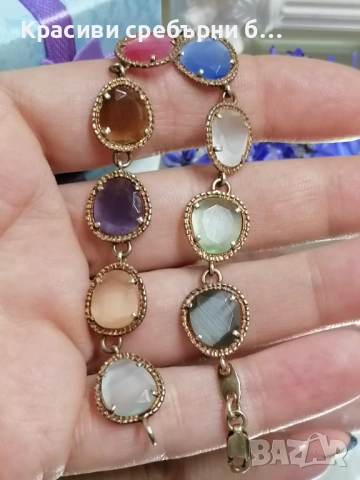 Сребърна гривна с естествени камъни, снимка 2 - Гривни - 53804018
