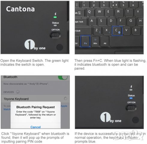 1byone Ултра-тънка преносима безжична Bluetooth клавиатура с вграден мултитъч тъчпад и акумулаторна , снимка 3 - Клавиатури и мишки - 35719990