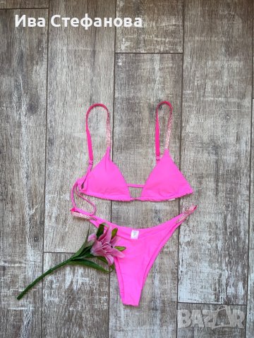 Бански висока прашка талия сет от две части неоново розов бебешко розов цвят фосфорирящ цвят , снимка 7 - Бански костюми - 41599134