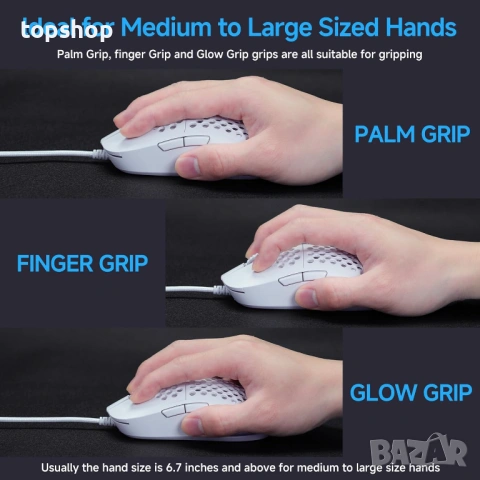 Геймърска мишка TMKB Falcon M1SE Ultralight - 12800 DPI, RGB, Бяла, ултра лека, снимка 2 - Клавиатури и мишки - 53204066