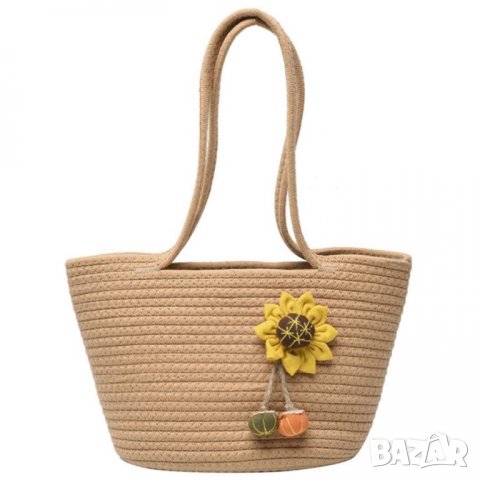 Плетена дамска чанта тип кошница Brown, снимка 5 - Чанти - 41477350
