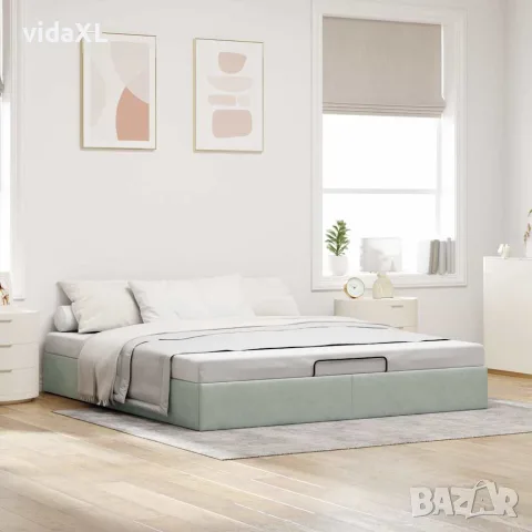 vidaXL Османска рамка за легло без матрак, светлосива 180x200см кадифе, снимка 3 - Спални и легла - 56147053