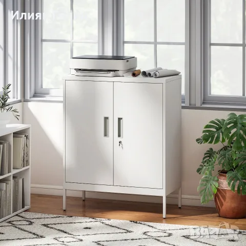 HOMCOM Заключващ се стоманен шкаф с 2 врати, офис шкаф, снимка 2 - Шкафове - 56240928