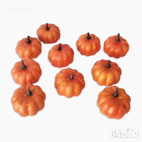 6068 Изкуствени тикви за декорация и украса, 10 броя, снимка 4 - Изкуствени цветя - 51378553