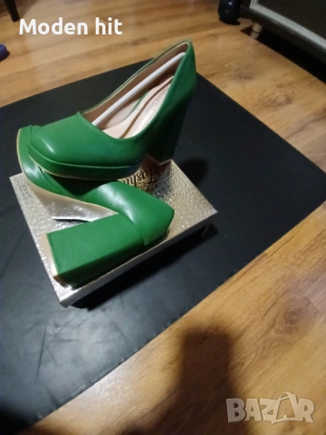 Нови елегантни дамски обувки в зелено /дебел ток и платформа/, снимка 2 - Дамски обувки на ток - 51677098