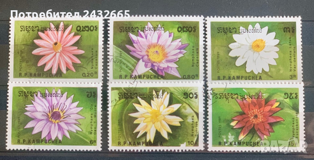 2006. Камбоджа ( Кампучия ) 1989 = “ Флора. Водни лилии. “, СТО, снимка 1 - Филателия - 44601032
