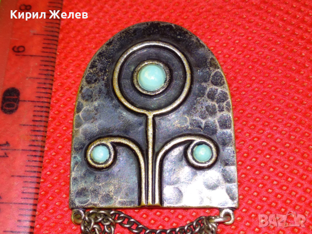 СТАРА ПОСРЕБРЕНА ТЮРКОАЗЕНА БРОНЗОВА ВЪЗРОЖДЕНСКА БРОШКА РЪЧНА МАЙСТОРСКА ИЗРАБОТКА 41978, снимка 4 - Антикварни и старинни предмети - 44612929