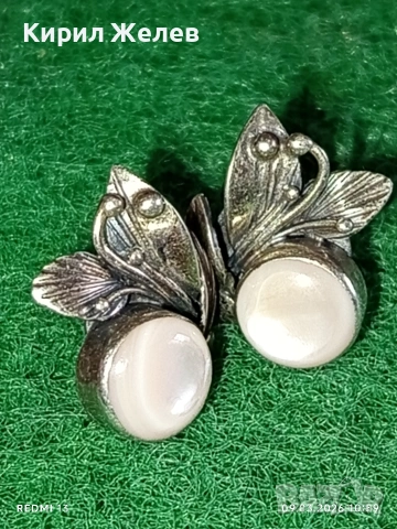 Винтидж сребърни обеци флорален мотив с инкростация на СЕДЕФ перфектни 44591, снимка 6 - Обеци - 53763807