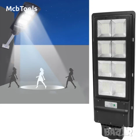 Улична соларна лампа със соларен панел и стойка, 400W, IP66, 12-16 часа автономия, 30 000mAh, 6500K, снимка 3 - Соларни лампи - 50789356