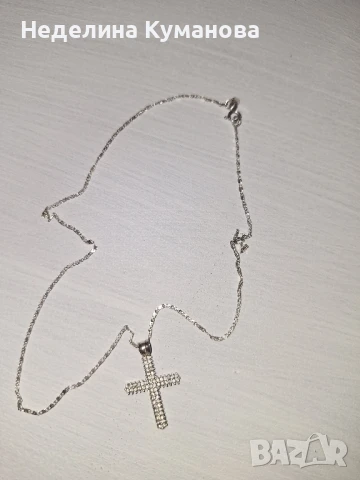 Сребърен кръст със синджирче, снимка 2 - Колиета, медальони, синджири - 51081359