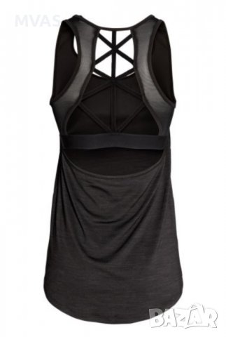 Нов -35% H&M спортен потник с декоративен гръб S размер черен меланж, снимка 3 - Спортни екипи - 39812047