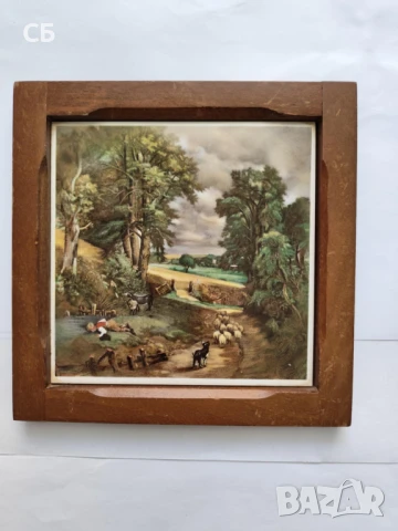 Холандска художествена керамична плочка за стена в дървена рамка, снимка 3 - Декорация за дома - 49270166