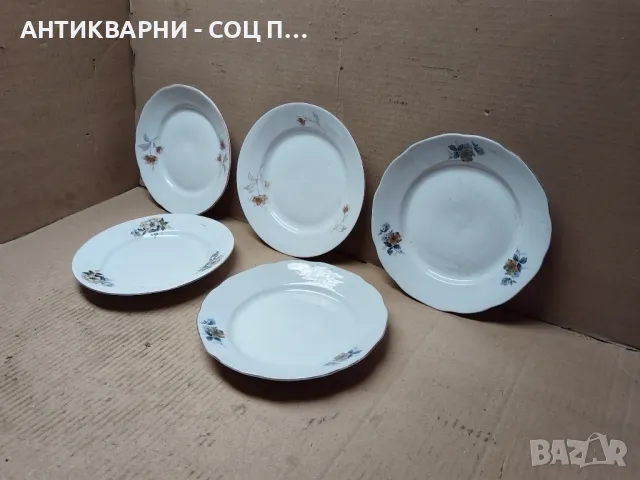 Комплект 5 Броя Стари Български Порцеланови Чиний, Стара Българска Порцеланова Чиния. 