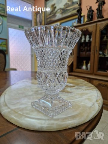 Красива антикварна френска кристална ваза със столче, снимка 6 - Антикварни и старинни предмети - 41392191