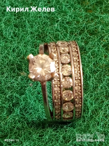 Скъпоценен сребърен пръстен с кристали и фасетиран Циркон много красив 54229