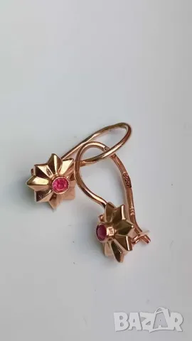 Антикварни руски златни обеци СССР с рубини, снимка 2 - Обеци - 49383034