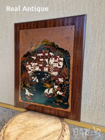 Красива антикварна медна картина пано , снимка 6 - Картини - 47760068