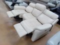 Кремав кожен диван тройка с електрически релаксиращ механизъм, снимка 2