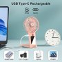 Нов преносим ръчен USB вентилатор с 4 скорости и огледало 2000 mAh батерия за охлаждане лято, снимка 5