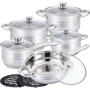 Комплект съдове за готвене 12 части Cheffinger, с индукционно дъно и стъклени капаци , снимка 6