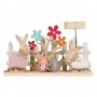 Великденска декорация, Зайчета с козина в ограждение, Дървена, 18x5x11 см, снимка 2