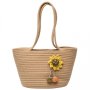 Плетена дамска чанта тип кошница Brown, снимка 5