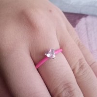 Сребърен пръстен Pink Crystal Heart, снимка 4 - Пръстени - 41123847