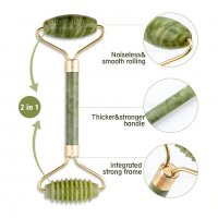 2870 Масажен ролер за лице и гуа-ша – Зелен нефрит, снимка 3 - Козметика за лице - 35789841