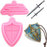 Силиконов молд щит и меч , декорация на торта , фондан , два меча и щит, снимка 1 - Форми - 36522914
