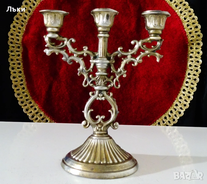 Троен свещник от калай,свещник тройка,готически. , снимка 1