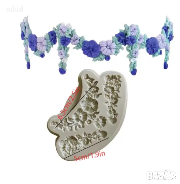 2 реда фунийки цветя висящи  силиконов молд форма фондан декор украса торта бисквитки кексчета, снимка 1