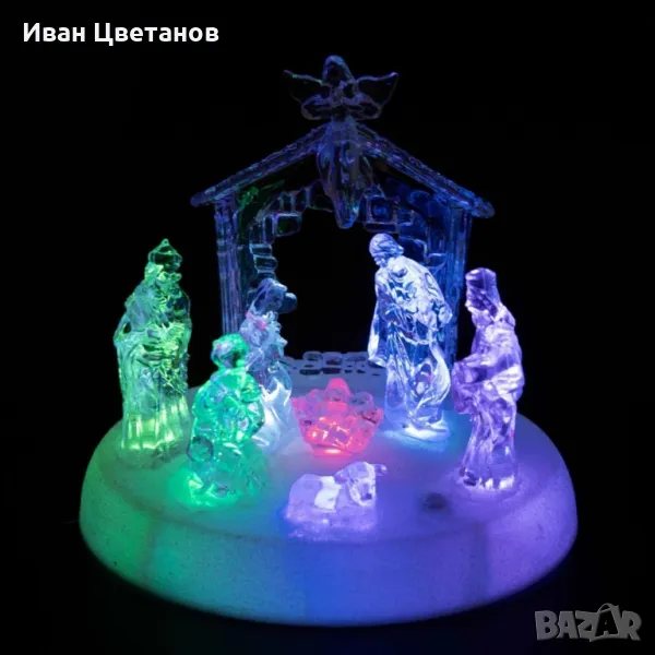 Коледна LED осветена акрилна скулптура на Рождество Христово, снимка 1