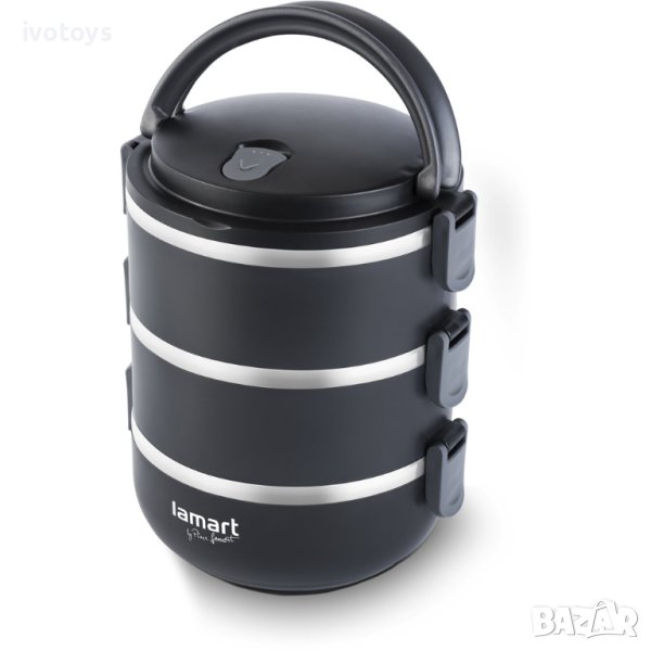 Термо кутия за храна LAMART LT6023 TEMP, 3 броя, Вместимост 1.8л., Черен, снимка 1