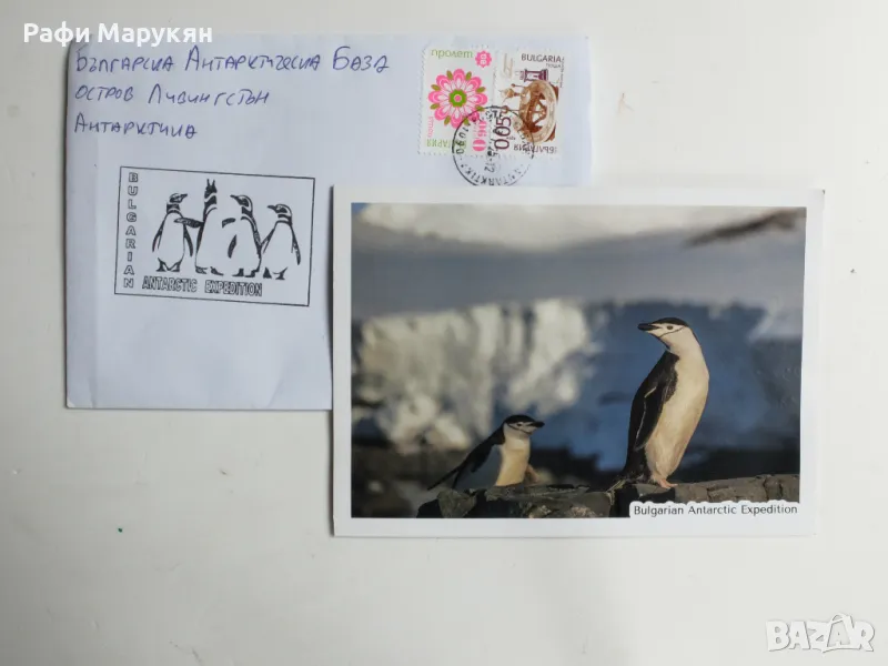 KOЛЕКЦИОНЕРСКА картичка с плик от Южния полюс,подпечатани от база Ливингстън, снимка 1