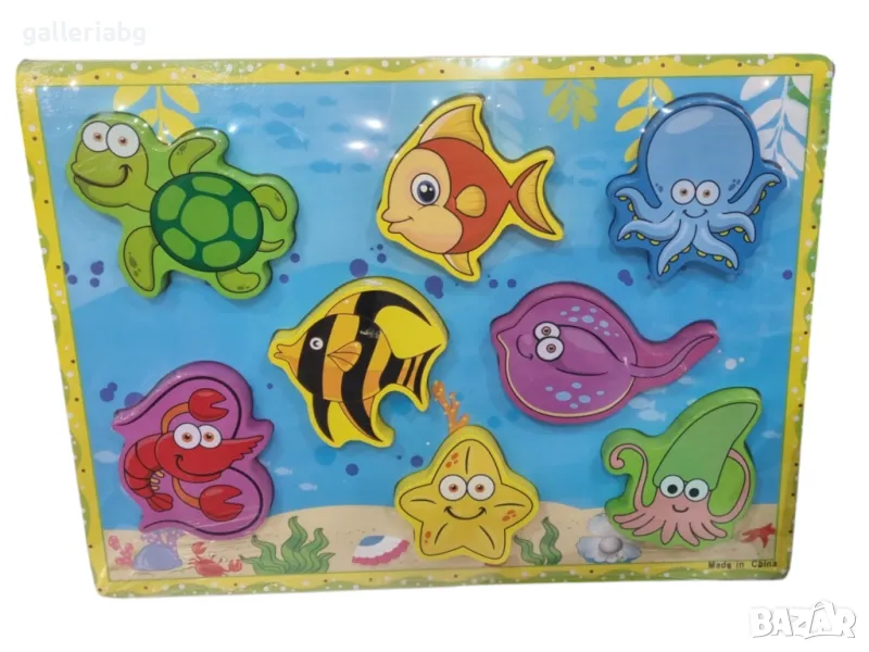 Дървен пъзел с морски животни, снимка 1