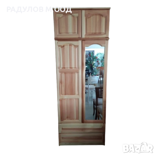Двукрилен гардероб масив чам с надстройка и 2 чекмеджета / 33004, снимка 1