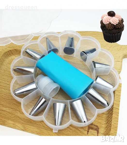 3132 Силиконов шприц за сладки с 12 стоманени форми, снимка 1