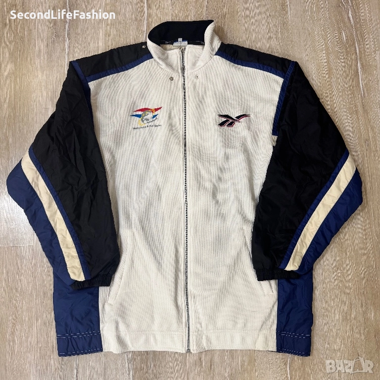 Reebok мъжко Винтидж яке World Police and Fire Games размер XXL, бяло и синьо с цип., снимка 1