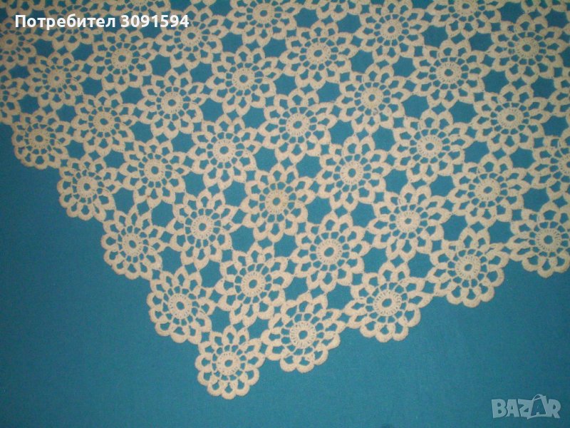 Ретро плетена на една кука ромбоидна покривка на цветя, снимка 1